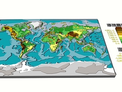 现代世界地图挂件 等高线地形地图 装饰地图挂件 方形 立体