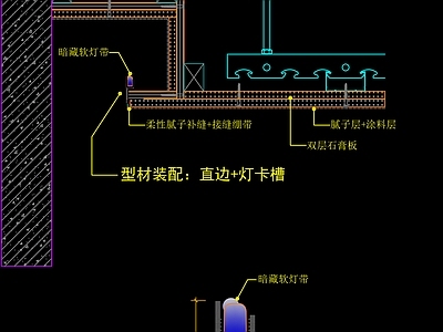 室内设计天花吊顶收口灯光型材节点 施工图