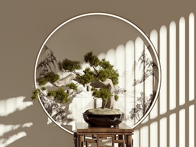 新中式盆景 松树 迎客松 博古架