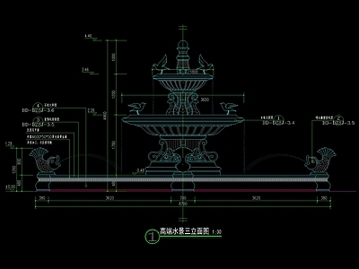 欧式花钵水景金鱼喷水水景详图 施工图