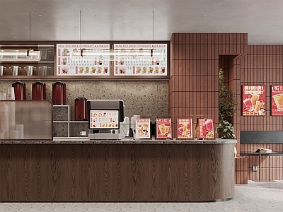 现代奶茶店 备餐区 单层 收银