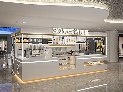 现代奶茶店 备餐区 单层 收银