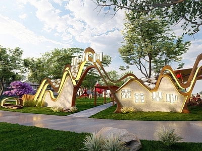 现代入口大门 鱼文化小品入口门廊