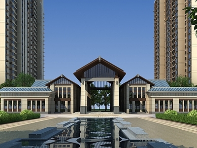 新中式入口大门 小区入口