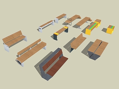 现代成品座椅 公园座凳座椅 金属 木材 长条形