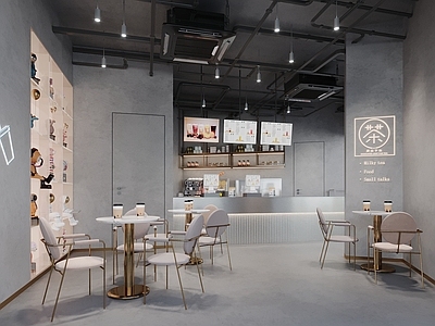 工业风网红奶茶店 备餐区 单层 收银前台 休息区