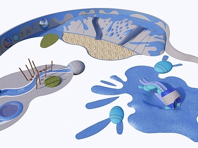 儿童器材组合 水主题 海洋主题 滑梯沙坑 水景