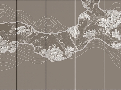 阁楼山水抽象线条硬包 中式硬包