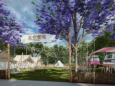 现代星空露营公园 户外野餐聚会团建 生态露天电影院派对