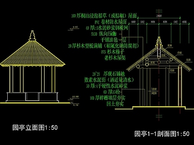 中式古建四角五角六角八角亭圆亭梭子亭 施工图