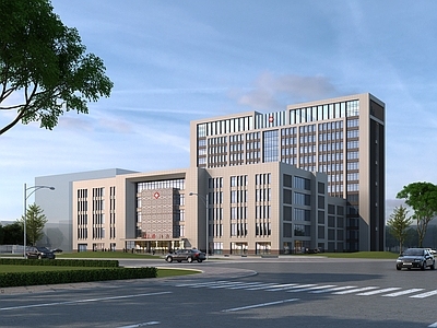 新中式医院建筑 医院鸟瞰 医院外立面 医院外观