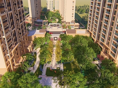 现代小区景观 转角广场 住宅