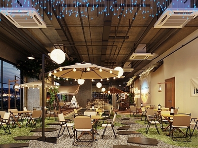 现代露营风烧烤店 露营风桌椅 帐篷
