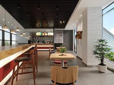现代奶茶店 备餐区 单层 收银前台 休息区