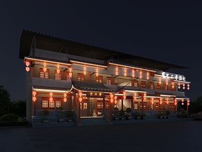 新中式中餐厅门头门面 餐饮门头