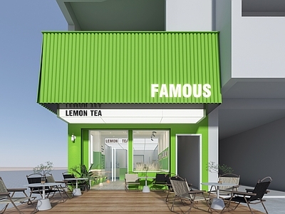 现代奶茶店 户外 单层 收银