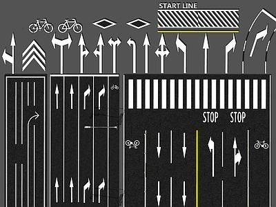 现代道路 市政道路 道路标线铺装 斑马线 马路指示箭头 地面标识引导