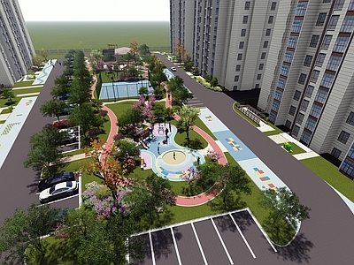 现代小区景观设计 儿童活动 篮球场 住宅景观