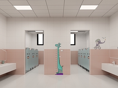 现代幼儿园卫生间 盥洗区 卡通画 儿童 卫生间
