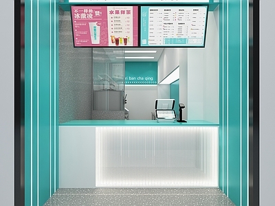 现代奶茶店 备餐区 单层 收银