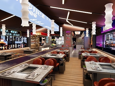 工业风烧烤店 灯具 隔断 霓虹灯