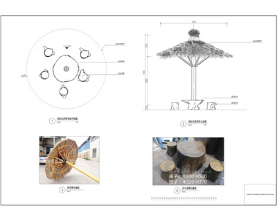 单柱茅草亭 施工图
