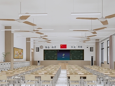 现代学校教室 教室桌椅 多媒体电视 移动黑板 张贴栏 书架