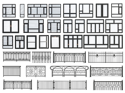 现代窗户 栏杆 平开窗 护栏 落地窗 门窗 围栏 阳台护栏