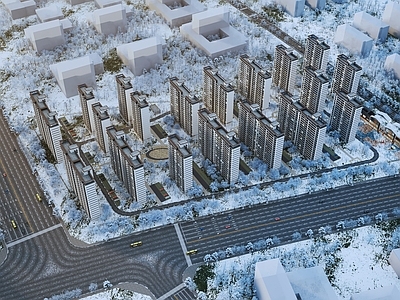 现代高层住宅雪景鸟瞰规划