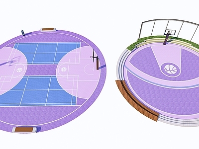 现代户外篮球场 圆形篮球场
