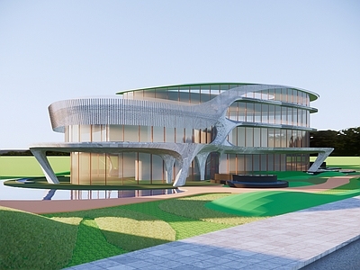 现代风格文教建筑 展览馆曲线建筑