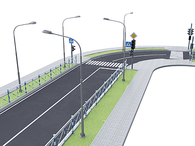 现代公路 交通岗红绿灯 路灯 马路 斑马线 路面