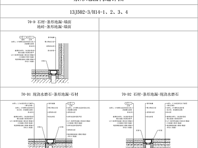 长条型地漏与其他材料交接剖面 施工图