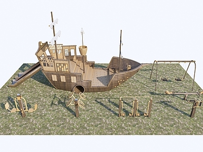 儿童器材组合 木船 原木器材 健身器材 秋千
