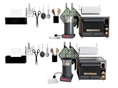 厨房用品组合 厨房厨具 微波炉烤箱 勺子剪刀 纸巾盒 抹布 隔热垫