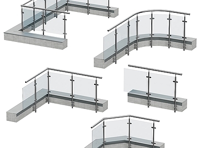 现代阳台玻璃扶手 走廊玻璃 简约不锈钢 铁艺 构件