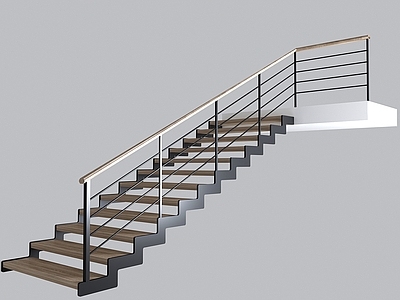 现代扶手楼梯 室内 木材 金属