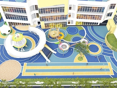 现代儿童游戏区 滑梯 攀爬网 跑道