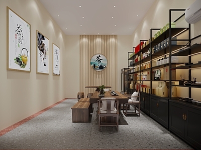 现代茶叶店 茶室 柜台 柜架