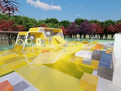 现代儿童游乐区 格子主题儿童乐园 格子座椅 格子广场 儿童廊架 儿童活动区