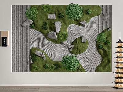 绿植墙 室内造景 小品 石头 鹅卵石 枯山水 地形 植物组合