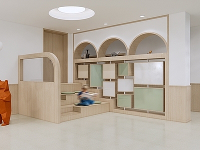 现代幼儿园走廊 休闲区 展示娱乐区