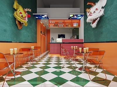 现代奶茶店 备餐区 单层 收银前台 休息区
