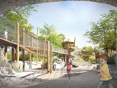 现代东方自然质朴立体洞穴廊架曲线儿童区