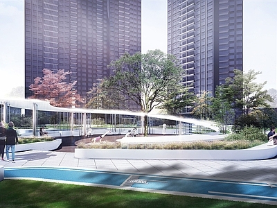 现代小区景观 宅间中心花园异形廊架水景 住宅景观