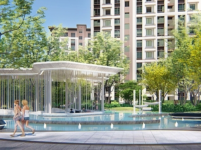 现代小区景观 艺术折曲线水景廊架 住宅