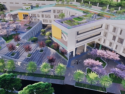 现代直线大高差中小学校园景观