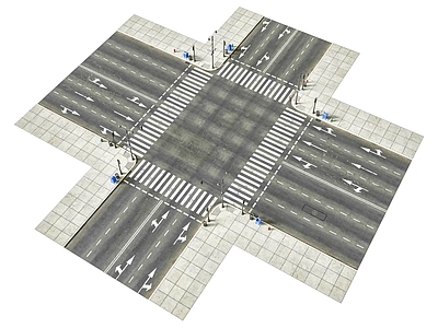 现代十字路口路面 破旧三车道公路面