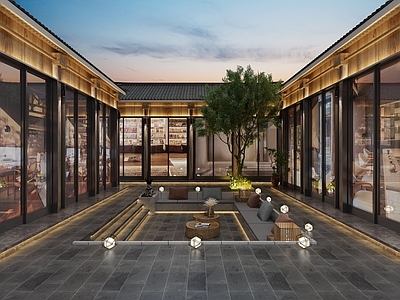 现代民宿庭院 休息区