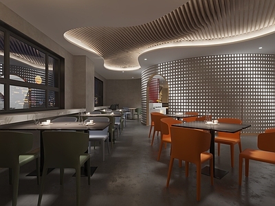 现代自助餐厅 穿孔板